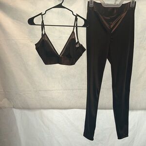 Sleek Brown Satin Two-Piece Set